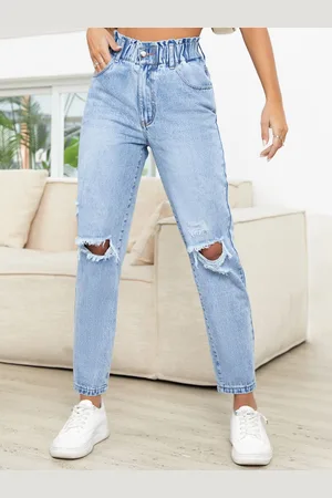 LULU & SKY Women Straight Fit High-Rise Slash Knee Heavy Fade Ripped Jeans