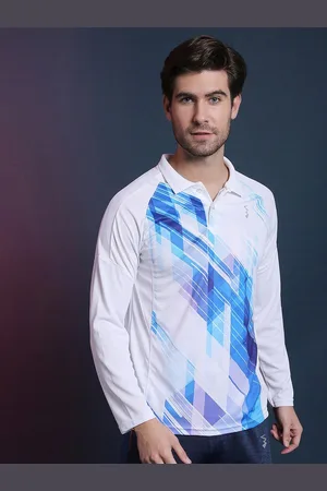 Campus White Abstract Printed Dry-Fit Polo Collar Long Raglan Sleeves T-shirt