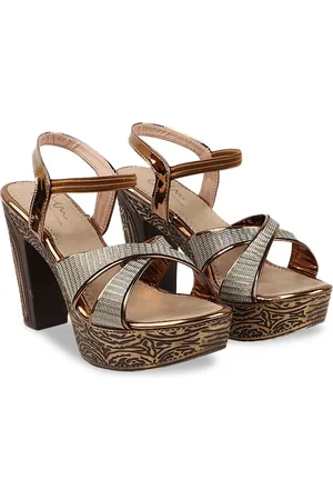 JM Looks Embellished Cross Strap Platform Heels With Backstrap