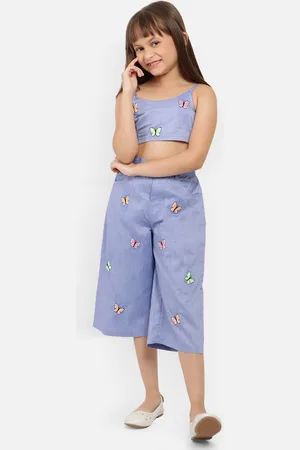 Nauti Nati Girls Floral Embroidered Pure Cotton Top with Trouser