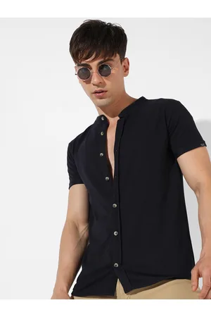 Campus Classic Band Collar Cotton Casual Shirt