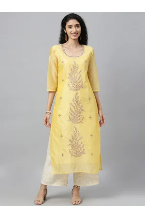 Jaipur Yellow Hand Embroidered Gota Patti Chanderi Kurta with Palazzo