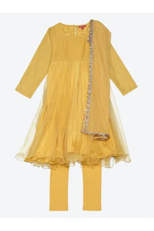 Biba Girls Yellow Kurta with Palazzos & With Dupatta