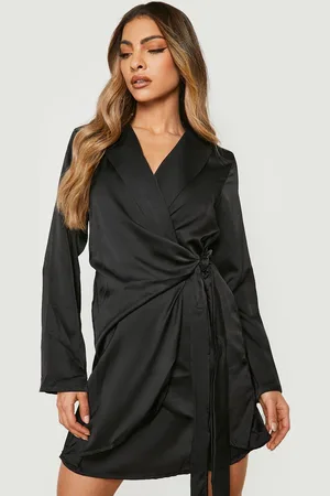 Boohoo Satin-Finish Wrap Dress