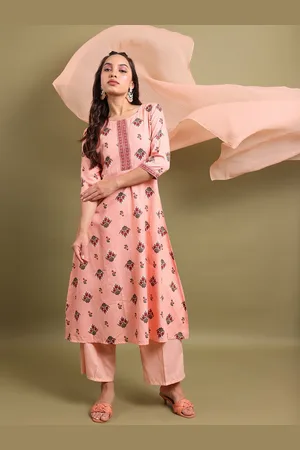 Ketch Floral Printed A-Line Kurta With Palazzos & Dupatta