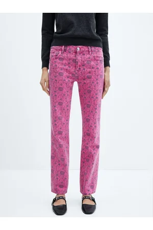 MANGO Women Straight Fit High-Rise Floral Printed Jeans
