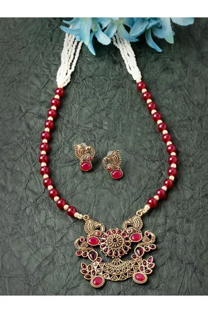 ADIVA Gold-Plated Artificial Stones and Beads Necklace & Earrings
