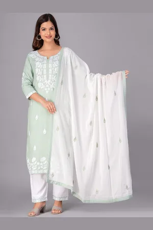DORIYA Floral Embroidered Round Neck Straight Kurta With Palazzos & Dupatta