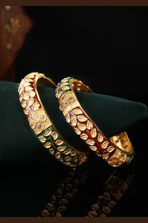 Priyaasi Set of 2 Gold-Plated Stone-Studded Bangles