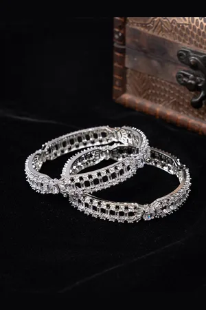 justpeachy Set Of 2 Rhodium-Plated American Diamond Studded Bangles