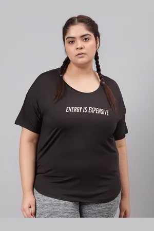 MKH Women Plus Size Typography Printed Drop shoulder Sleeves Dri-FIT Relaxed Fit T-shirt