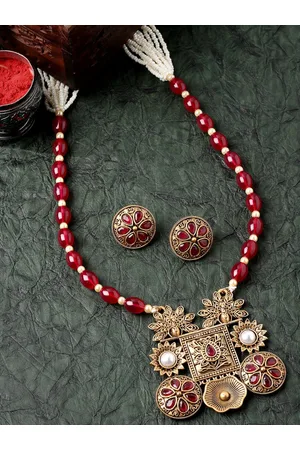ADIVA Gold Plated Artificial Stones and Beads Studded Necklace & Earrings