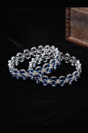 justpeachy Set Of 2 Rhodium-Plated American Diamond Studded Bangles