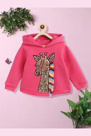 Nauti Nati Girls Pink Printed Hooded Sweatshirt