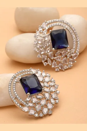karatcart Silve-Plated Cubic-Zirconia Contemporary Studs Earrings