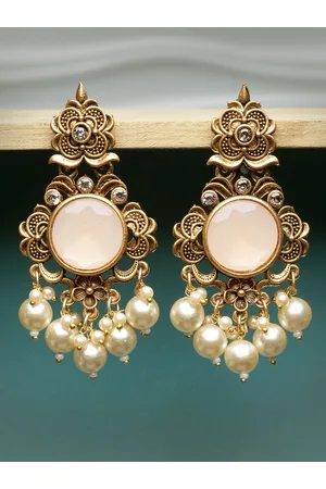 ADIVA Gold-Plated Stone Studded & Beaded Drop Earrings