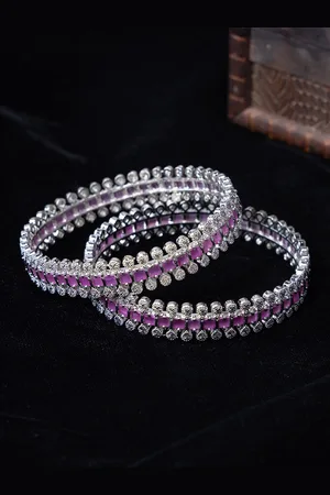 justpeachy Set of 2 Rhodium-Plated American Diamond Studded Bangles