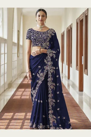 Trendmalls Floral Embroidered Embellished Silk Blend Saree