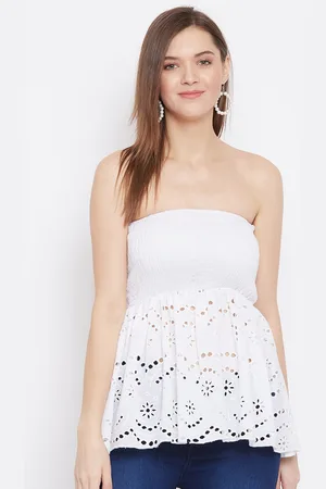 BAESD Self Design Smocked Detailed Schiffli Cotton Tube Top