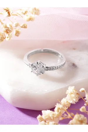 Zavya Women Rhodium-Plated CZ Studded 925 Pure Sterling Silver Finger Ring