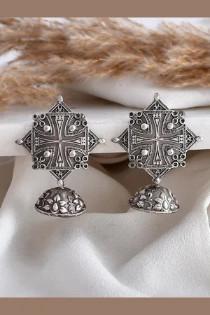 Dastoor Silver-Plated Oxodise Contemporary Jhumkas