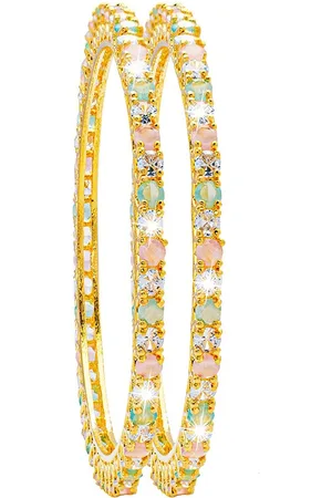 Shivansh Set Of 2 Gold-Plated American Diamond-Studded Bangles