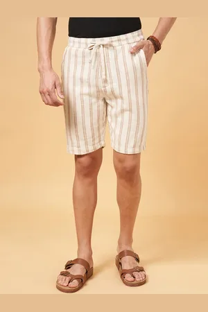 Pantaloons Men Striped Mid Rise Cotton Slim Fit Shorts