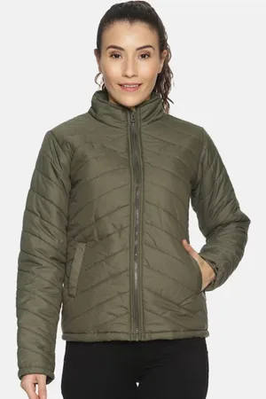 Campus Olive Green Mock Collar Windcheater Outdoor Puffer Jacket