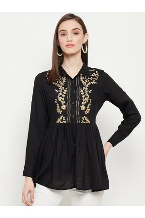 BAESD Floral Embroidered Gathered Shirt Style Top