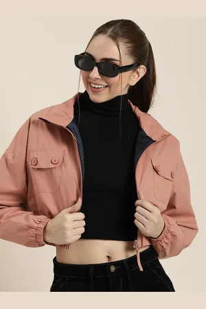 HERE&NOW Mock Collar Crop Bomber Jacket