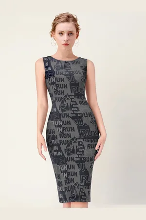 BAESD Typography Printed Boat Neck Bodycon Dress