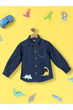 Nauti Nati Boys Standard Fit Graphic Printed Denim Pure Cotton Casual Shirt