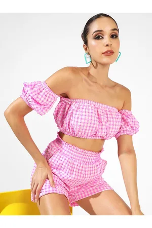Campus Gingham Strapless Crop Top With Shorts