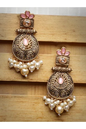 ADIVA Gold-Plated Contemporary Kundan Drop Earrings