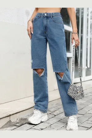 LULU & SKY Women Straight Fit High-Rise Slash Knee Light Fade Jeans