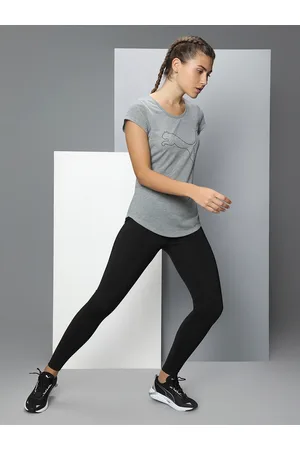PUMA Women Grey Melange & Black Performance Heather Cat Training Tee