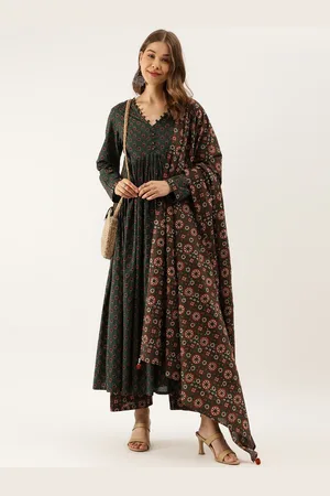 Divena World Women Green Ethnic Motifs Printed Regular Pure Cotton Kurta with Trousers & With Dupatta