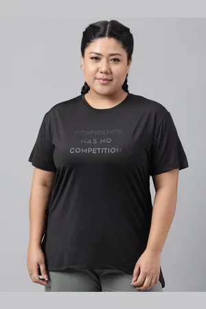 MKH Women Plus Size Typography Printed Dri-FIT Relaxed Fit T-shirt