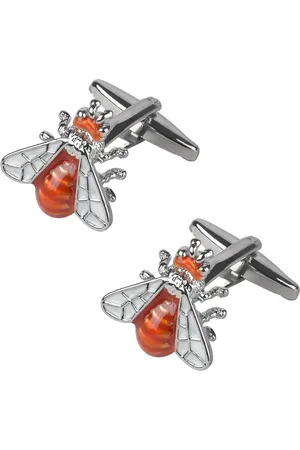 Bodha Men Orange & White Silver Plated Antman Cufflinks