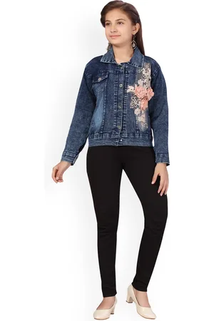 BAESD Girls Washed Embroidered Lightweight Cotton Denim Jacket