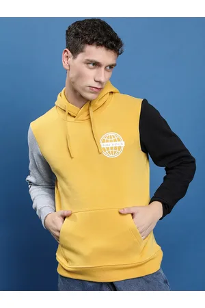 Highlander Men Yellow Colourblocked Hooded Pullover Sweatshirt