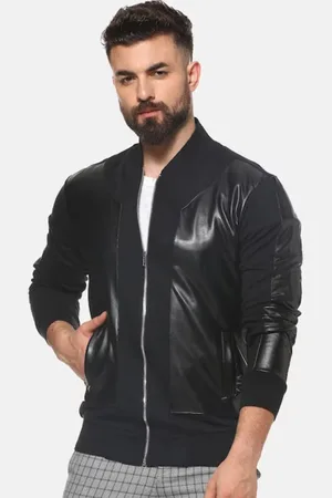 Campus Windcheater Mock Collar Cotton Leather Jacket
