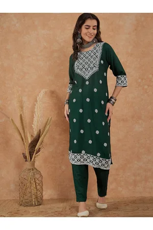 Sangria Floral Embroidered Pure Cotton Straight Kurta With Trouser