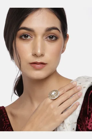 I Jewels White Gold-Plated Studded Adjustable Finger Ring