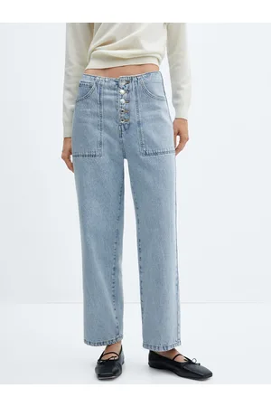 MANGO Women Button Detail High-Rise Straight Fit Cotton Jeans