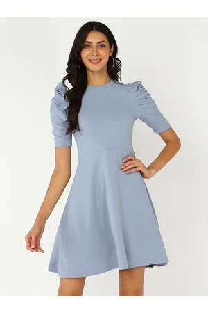Mast & Harbour Puff Sleeves Knitted Fit & Flare Dress
