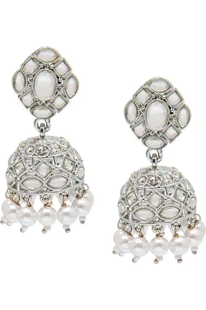 Shivansh Women Silver-Toned Dome Shaped Jhumkas Earrings