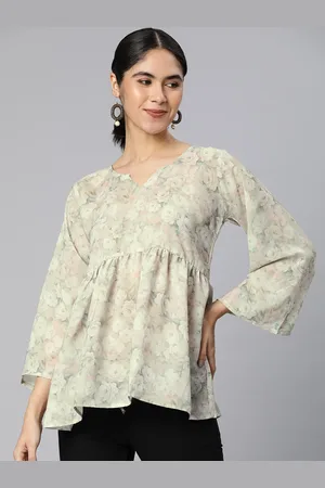 Rani Saahiba Floral Print Flared Sleeve Georgette Top