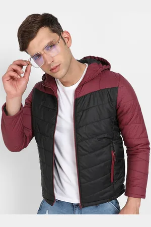 Campus Black Windcheater Colourblocked Hodded Padded Jacket