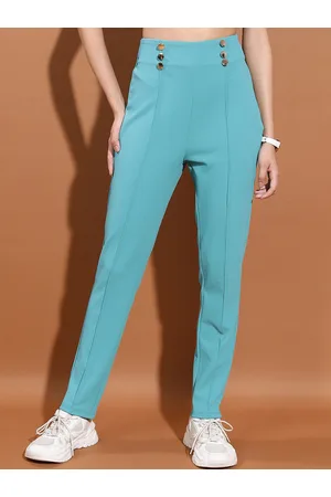 Ketch Women Sea Green Slim Fit Mid-Rise Pleated Trousers